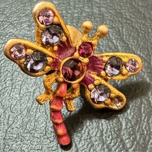 JAY STRONGWATER Crystal encrusted, gold-tone,‎ enamel Dragonfly Brooch, EUC